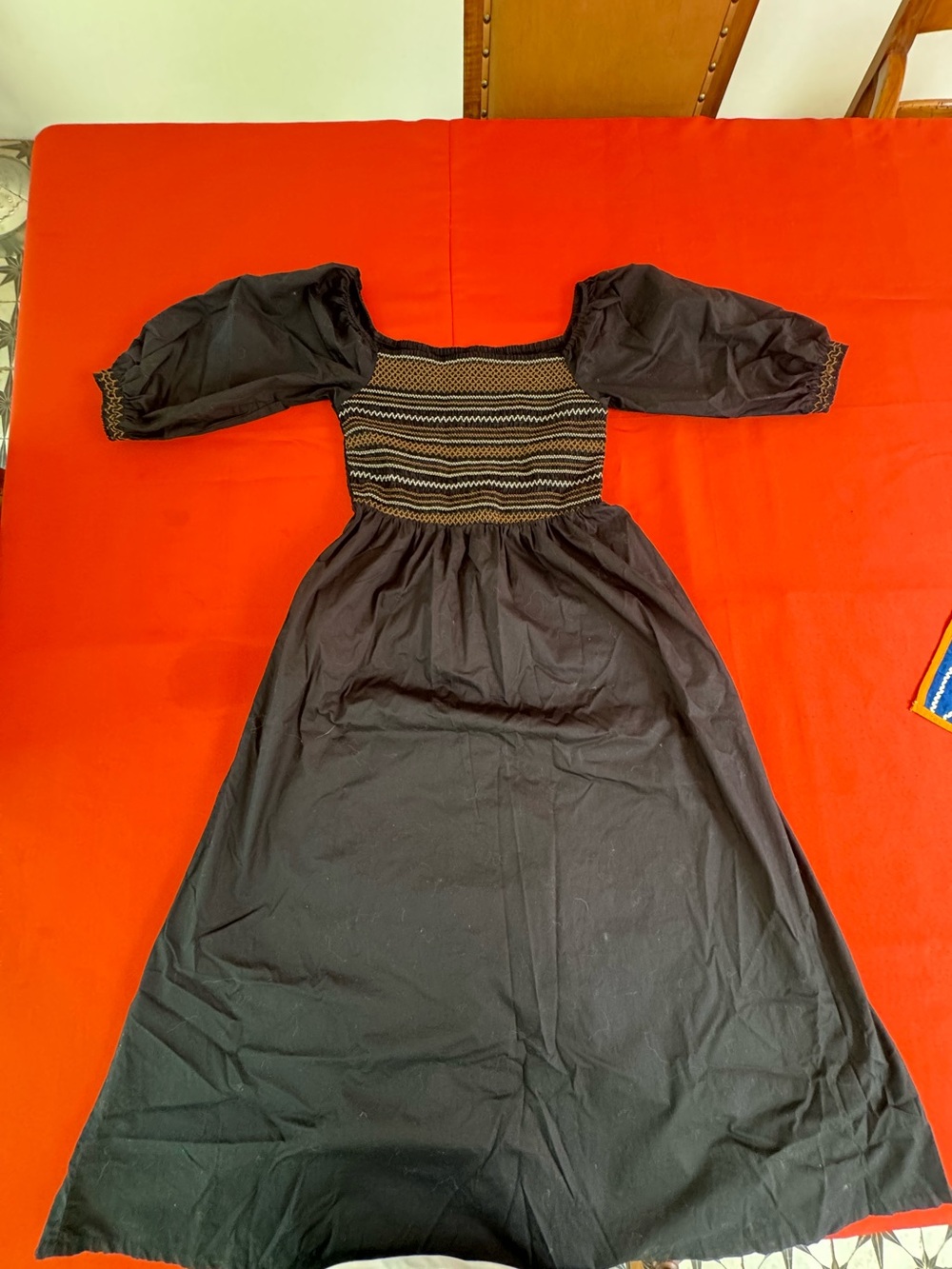 Old Navy Black Maxi Dress with Smocked Multicolor Bodice and Puff Sleeves